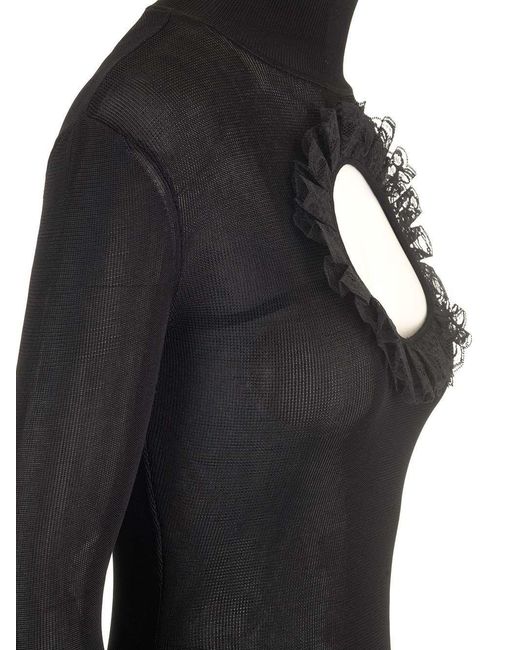Self-Portrait Black Cut Out-Detailed Knitted Bodysuit
