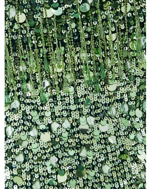 Jenny Packham Green Embellished Satin Gown
