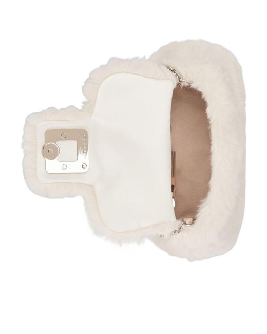 Roger Vivier Natural Buckle Faux Fur Clutch Bag