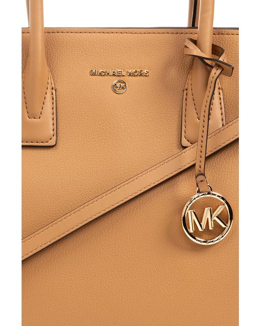 MICHAEL Michael Kors Brown Large Avril Logo-Lettering Leather Tote Bag