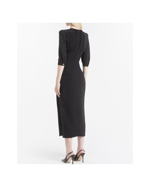 Alessandra Rich Black Cady Midi Dress With Splits