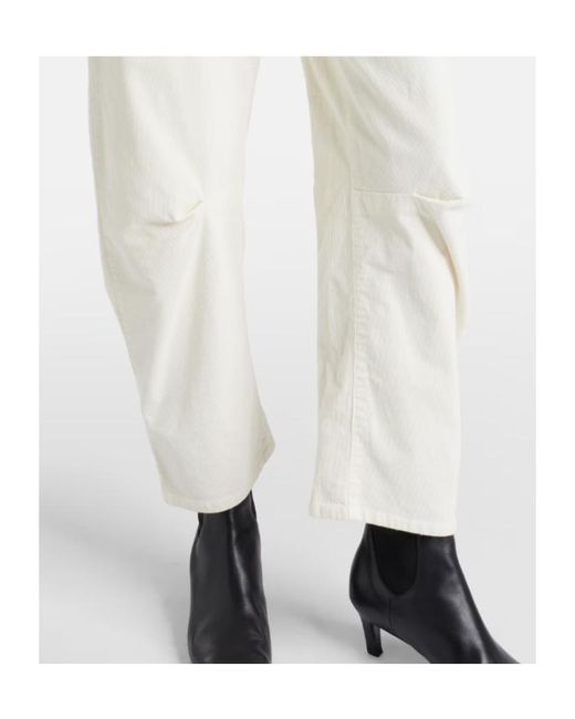 Nili Lotan White Shon Corduroy Barrel-Leg Pants