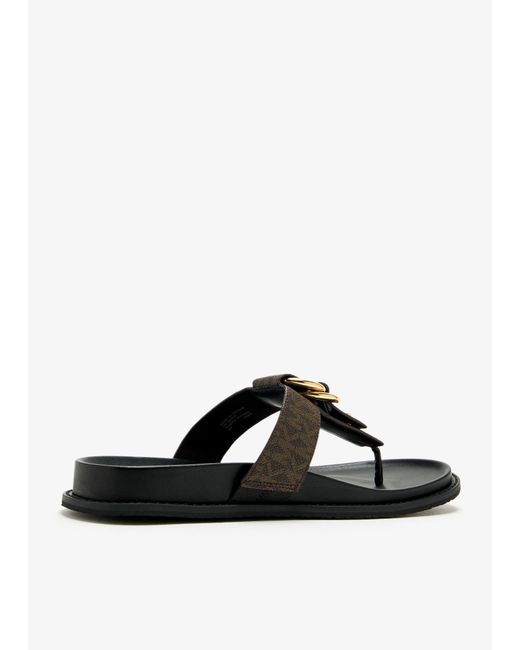 Michael Kors Brown Logo Monogram Ring-Detail Flat Sandals