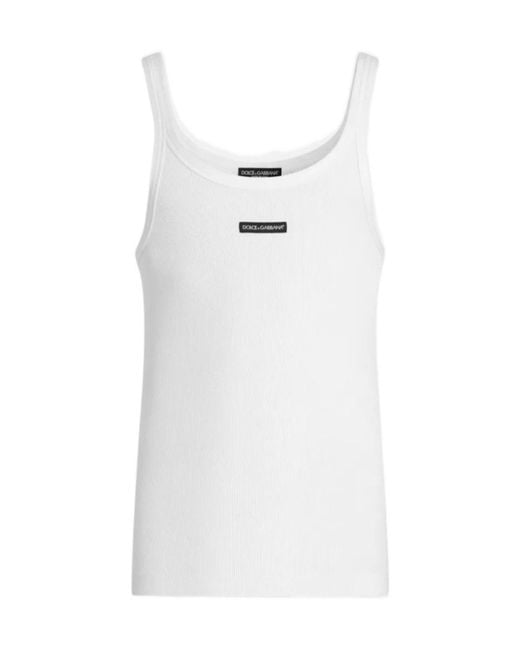 Dolce & Gabbana White Dolce & Gabbana Sleeveless Top With Logo Patch On The Front And Round Neck