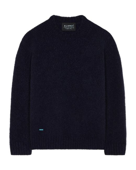 Alanui Blue Brushed Crew-Neck Sweater for men
