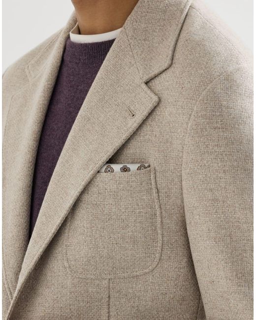 Brunello Cucinelli Natural Cashmere-Panama Deconstructed Blazer With Patch Pockets And Metal Buttons for men