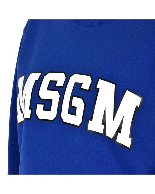 MSGM Blue Logo Letter Printed Sweater
