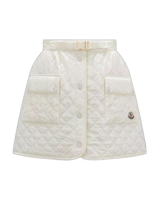 Moncler White Logo-Patch Quilted Miniskirt