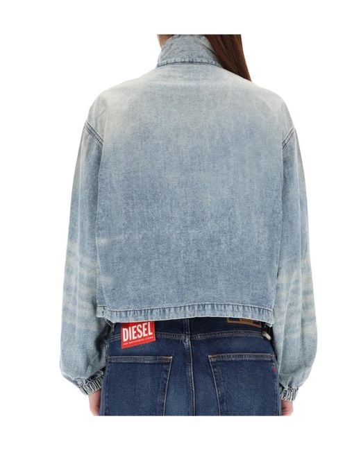 DIESEL Blue High-Neck Zipped Denim Jacket