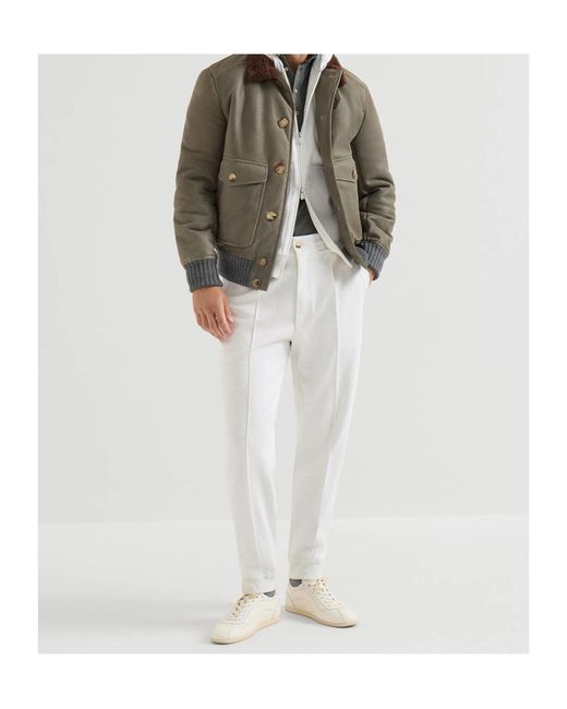Brunello Cucinelli White Techno Cotton French Terry Double Cloth Trousers for men