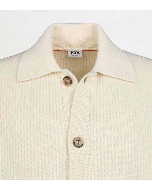 Tod's White Ribbed-Knit Cardigan for men