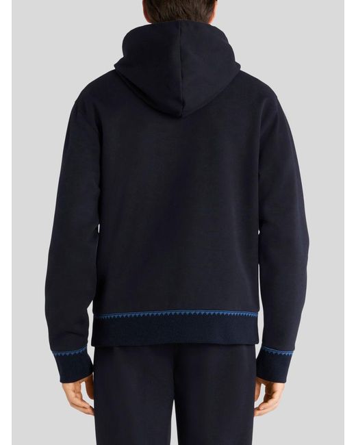 Etro Blue Drawstring Long-Sleeved Hoodie for men