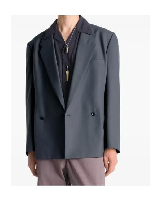 Lemaire Gray Double-Breasted Oversized Blazer for men