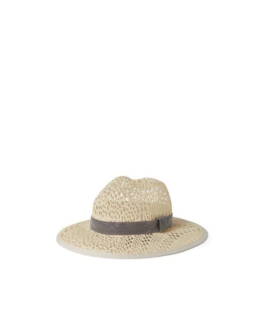 Brunello Cucinelli White Monili-Embellished Flat Brim Fedora Hat