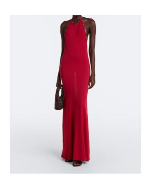 Christopher Esber Red Beach Quarth Embellished Cotton-Blend Gown