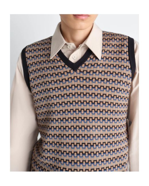 Lemaire Gray V-Neck Jacquard Knitted Vest for men