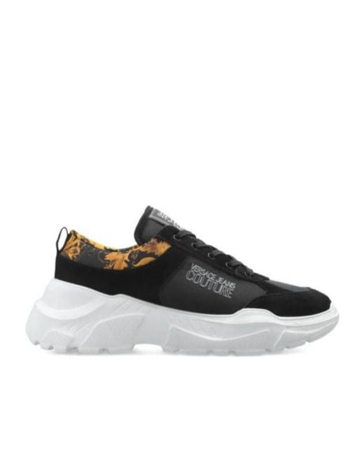 Versace Jeans Black Couture Barocco Printed Lace-Up Sneakers for men