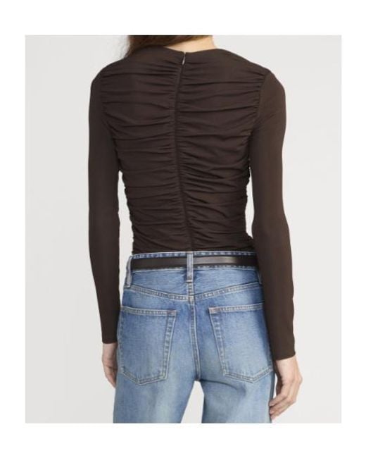 FRAME Black Long-Sleeved Pleated T-Shirt