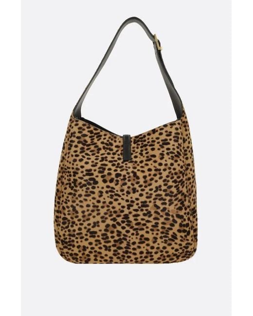 Saint Laurent Brown Leopard Printed Logo Plaque Shoulder Bag