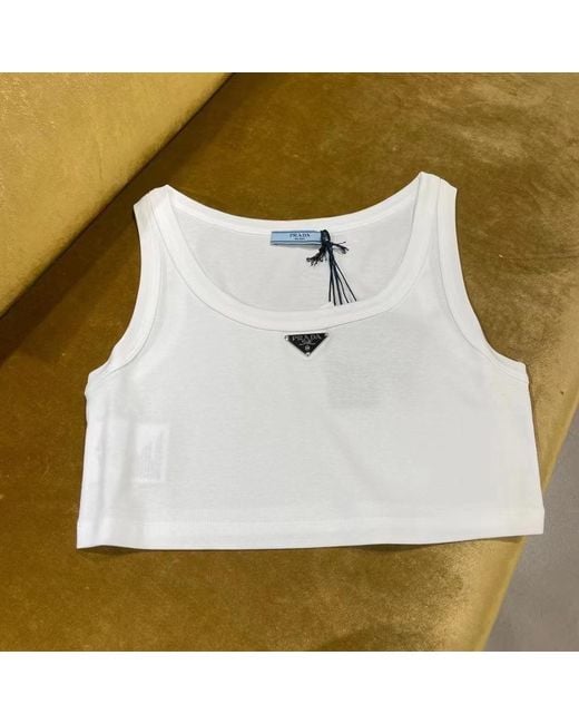 Prada White Jersey Cropped Top