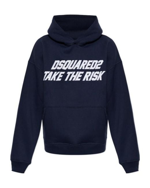 DSquared² Blue Slogan-Print Relaxed-Fit Hoodie for men