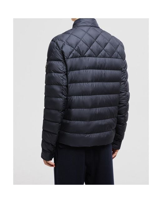 Moncler Blue Tuile Leather-Trimmed Down Biker Jacket for men