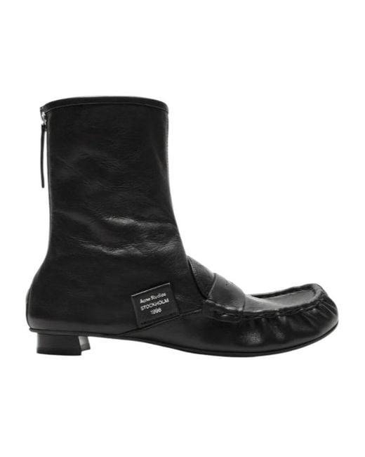 Acne Black Round-Toe Ankle Boots