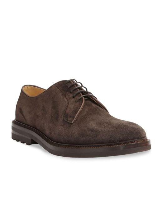Brunello Cucinelli Brown Round-Toe Lace-Up Derby Shoes for men