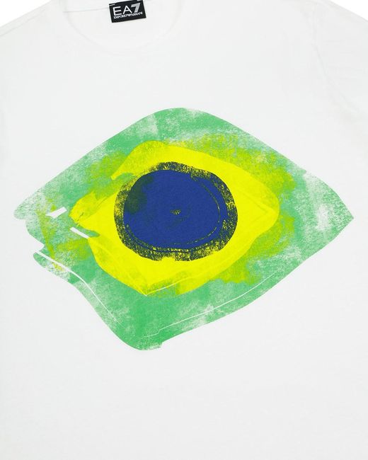 EA7 White Logo Round Neck T-Shirt for men