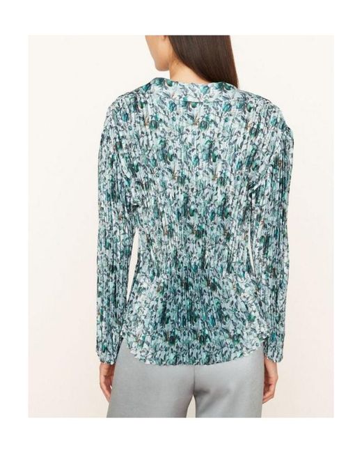 Vince Blue Berry Blooms V-Neck Pleated Shirt