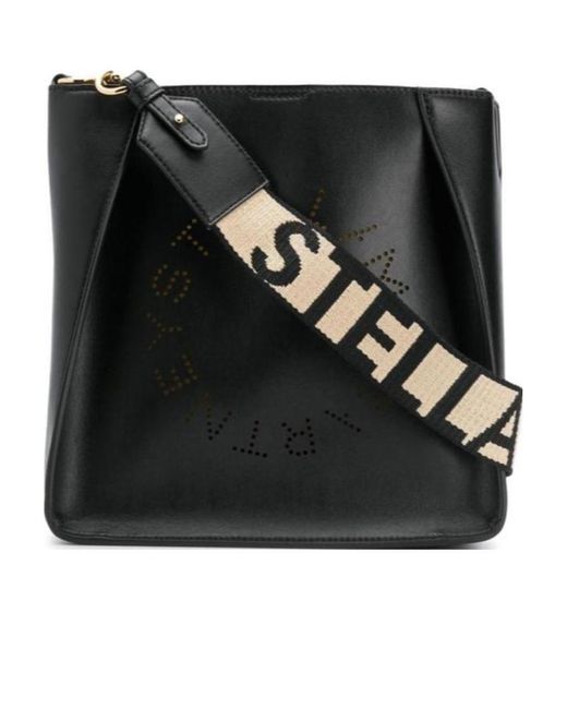 Stella McCartney Black Logo Perforated Shoulder Bag