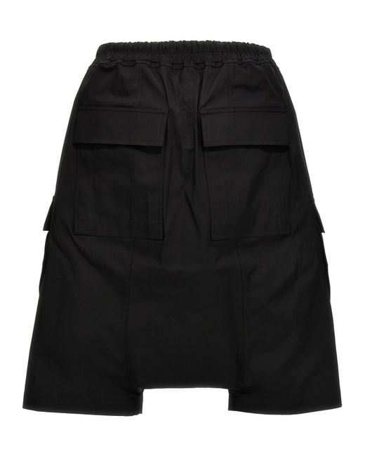Rick Owens Black Drop-Crotch Drawstring Cargo Shorts for men