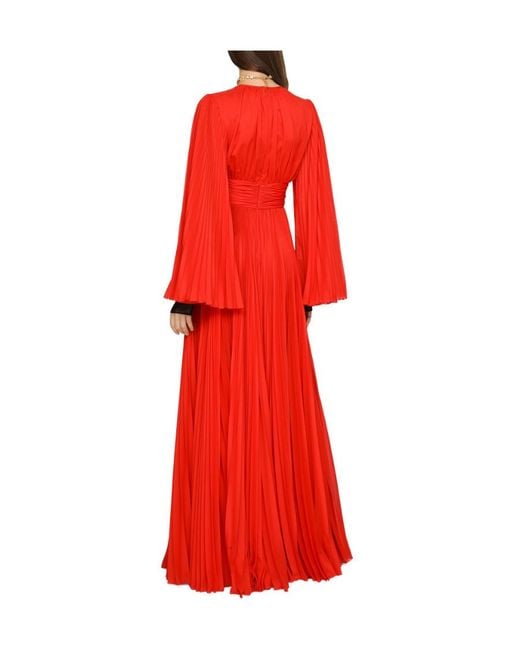 Dolce & Gabbana Red Slit-Sleeved Pleated Gown