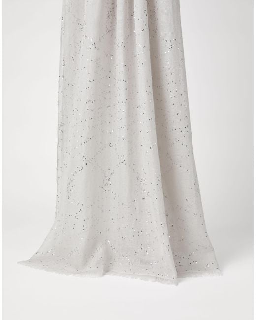 Brunello Cucinelli White Glitter Embellished Frayed-Edge Scarf
