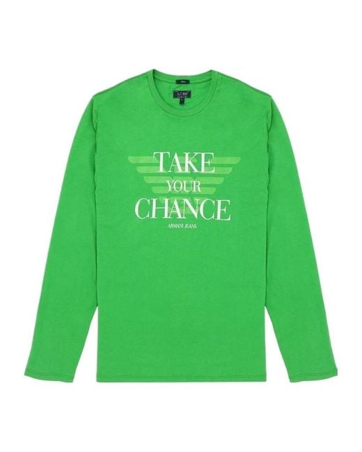 Armani Jeans Green T-Shirt With Round Neck And Long Sleeves for men
