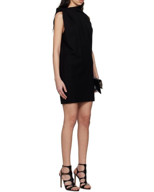 McQueen Black Wool Knotted Mini Dress
