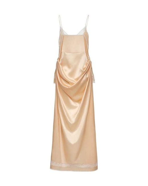 Magda Butrym Natural Peach-Colored Asymmetrical Slip Dress With Lace Inserts