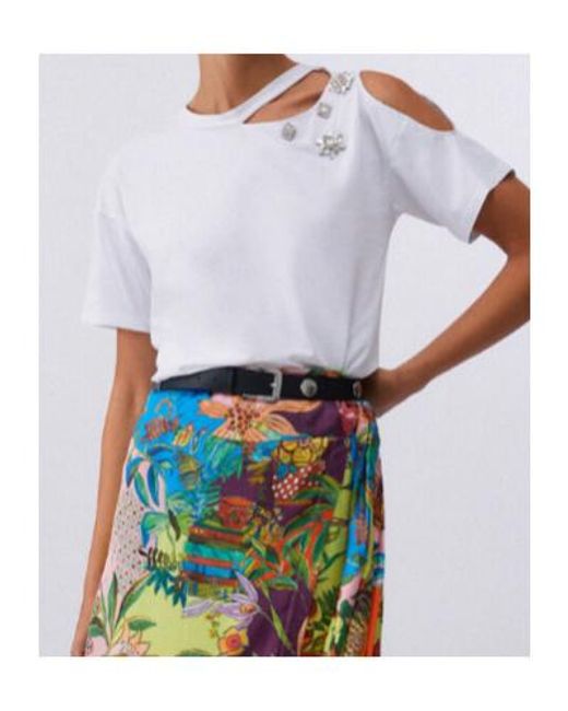 Liu Jo White Cut-Out Embellished T-Shirt