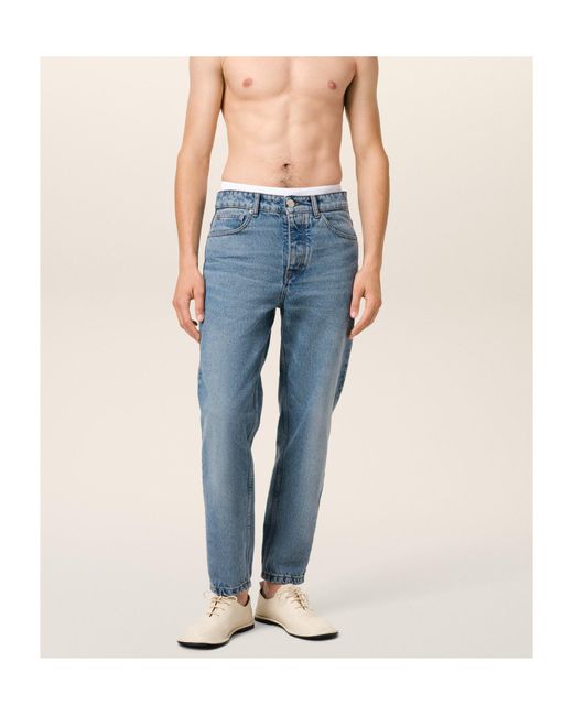 AMI Blue Ami Logo Patch Tapered Fit Jeans for men
