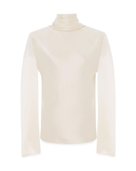 Saint Laurent White Draped Crepe Blouse
