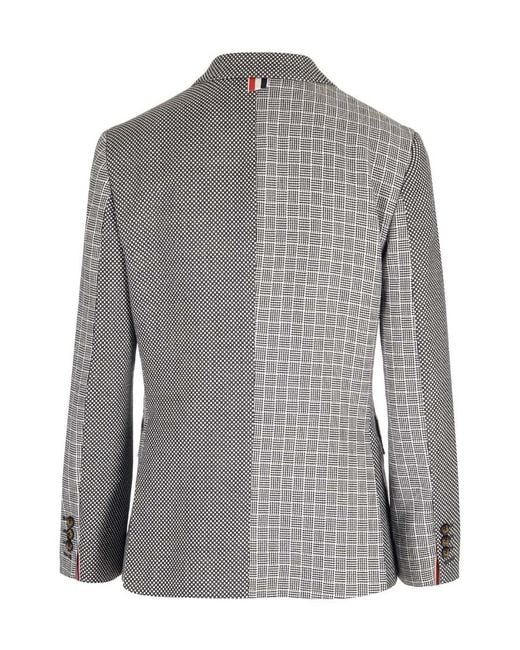 Thom Browne Gray Single Breasted Contrasted Prints Blazer