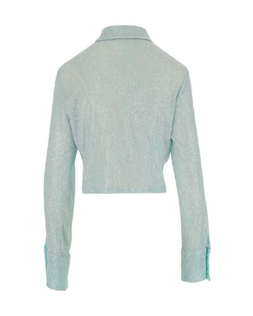 ROTATE BIRGER CHRISTENSEN Blue Sequin-Trimmed Button-Down Shirt