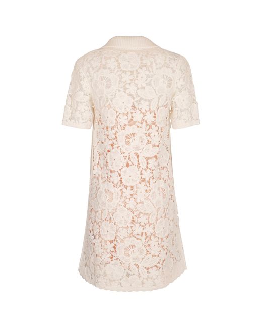 P.A.R.O.S.H. Natural Lace Detailed Collared Shirt Dress