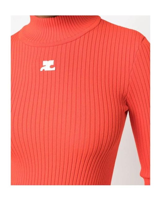 Courreges Red Logo-Patch Roll Neck Jumper