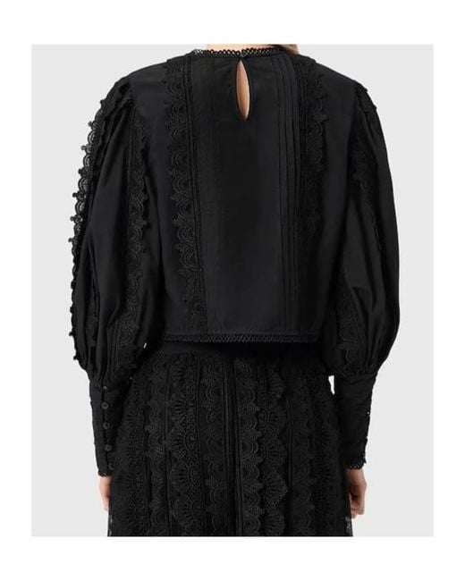 AllSaints Black Hart Lace Panel Top