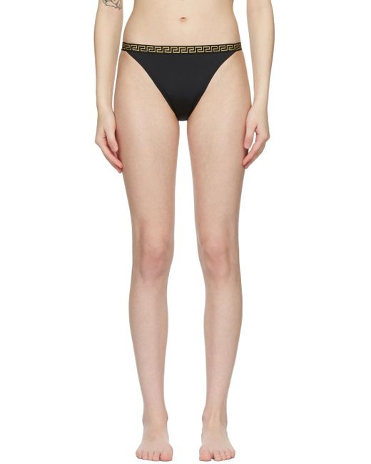 Versace Black Greca Trim Bikini Bottoms