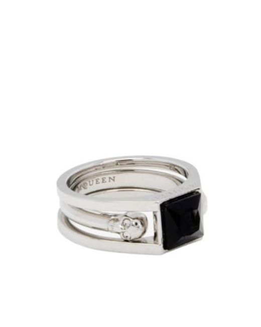 McQueen White Twin Skull Ring for men