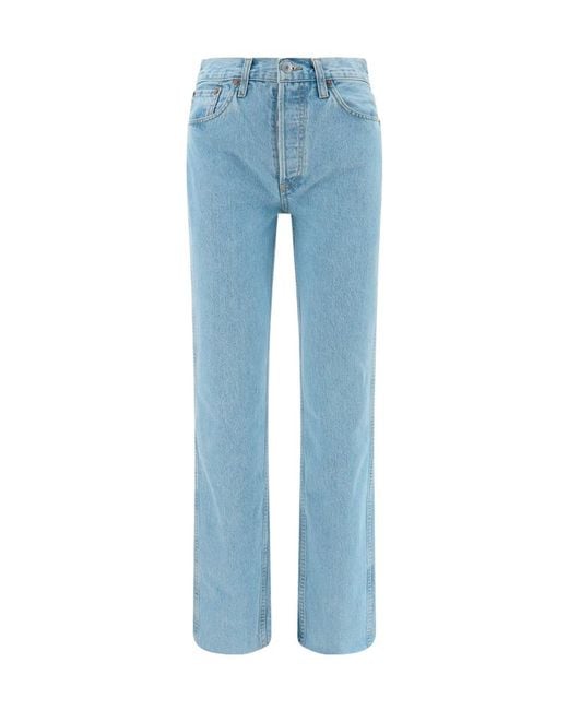 Re/done Blue High-Rise Straight-Leg Jeans