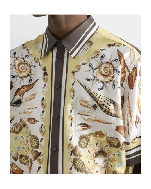 Dolce & Gabbana White Shell Printed Short-Sleeved Shirt for men