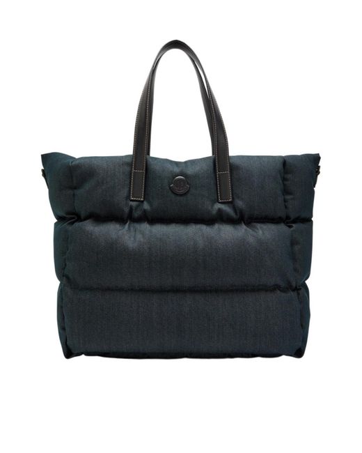 Moncler Black Padded Leather Denim Tote Bag for men